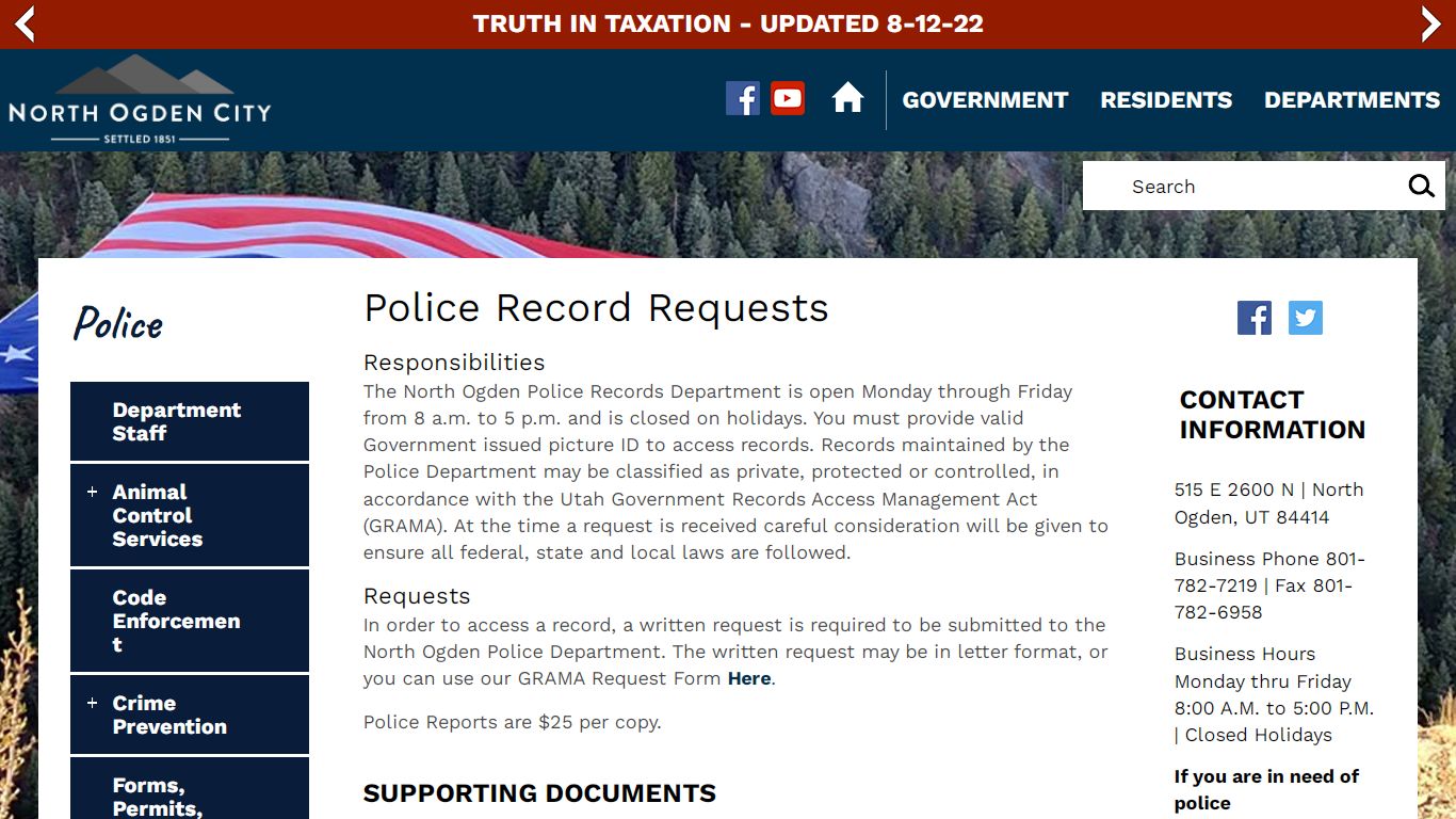 Police Record Requests | North Ogden Utah
