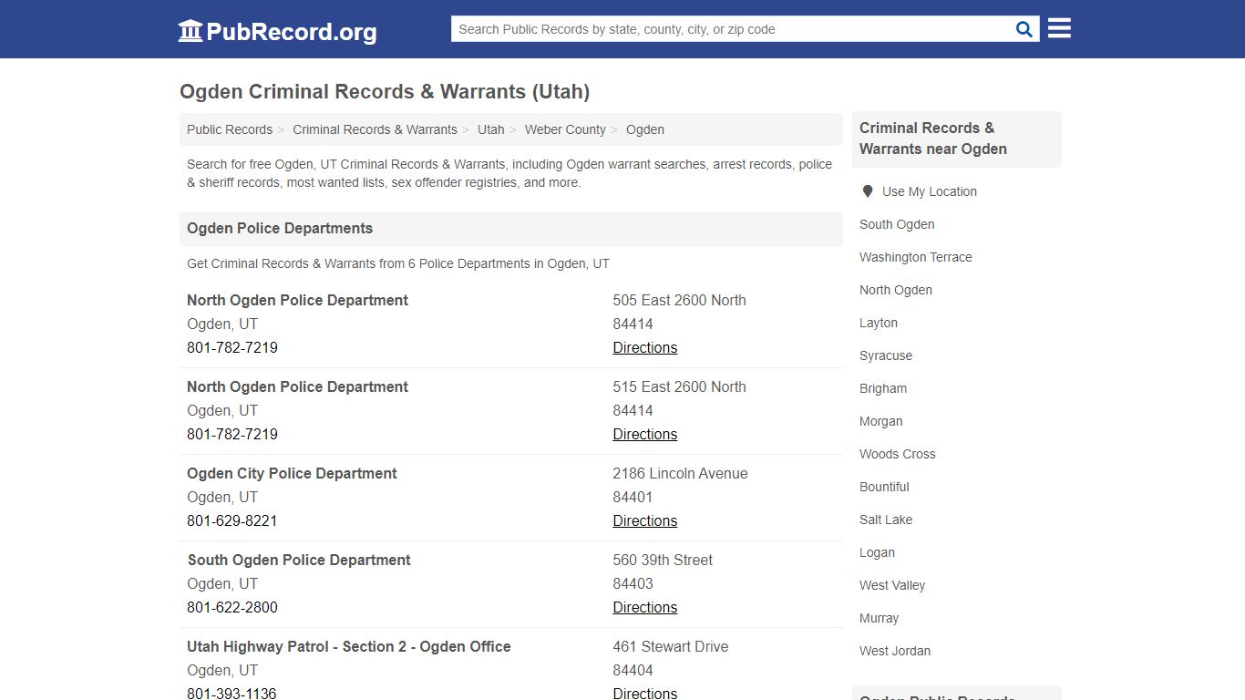 Ogden Criminal Records & Warrants (Utah) - PubRecord.org